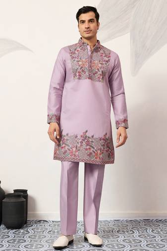 Lavender viscose silk multi color thread with sequence embroidered work kurta bottom