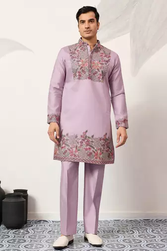 Lavender viscose silk multi color thread with sequence embroidered work kurta bottom
