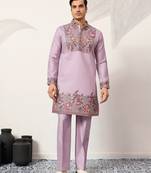 Lavender viscose silk multi color thread with sequence embroidered work kurta bottom