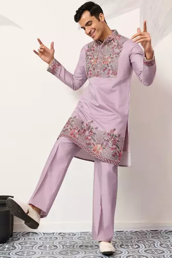 Lavender viscose silk multi color thread with sequence embroidered work kurta bottom