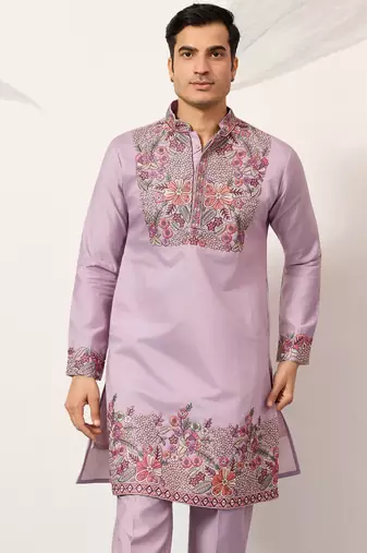 Lavender viscose silk multi color thread with sequence embroidered work kurta bottom
