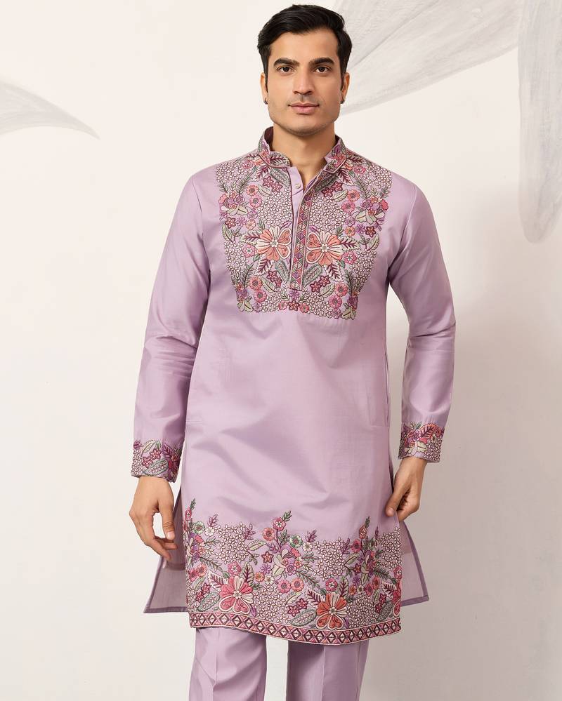 Lavender viscose silk multi color thread with sequence embroidered work kurta bottom