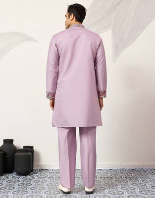 Lavender viscose silk multi color thread with sequence embroidered work kurta bottom 4