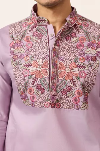Lavender viscose silk multi color thread with sequence embroidered work kurta bottom