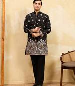 Black viscose silk multi thread & sequence embroidered work kurta