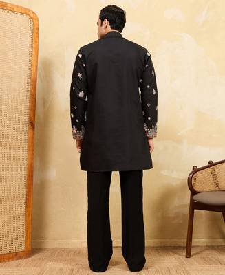 Black viscose silk multi thread & sequence embroidered work kurta 3