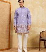 Lavender viscose silk multi thread & sequence embroidered work kurta