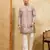 Beige viscose silk multi thread & sequence embroidered work kurta