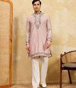 pink silk multi thread & sequence embroidered work kurta