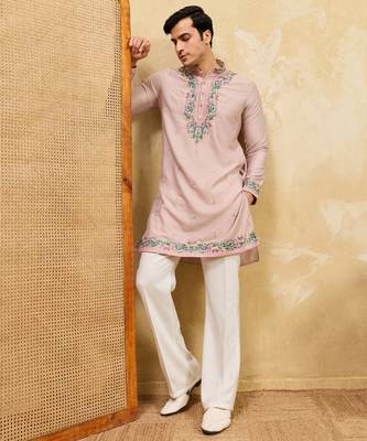 pink silk multi thread & sequence embroidered work kurta 2