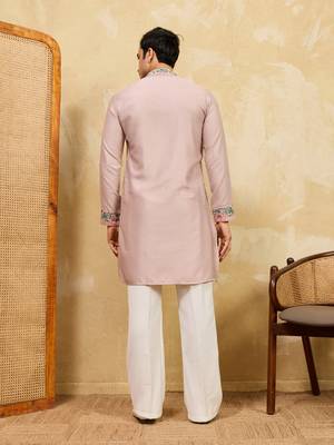 pink silk multi thread & sequence embroidered work kurta 4