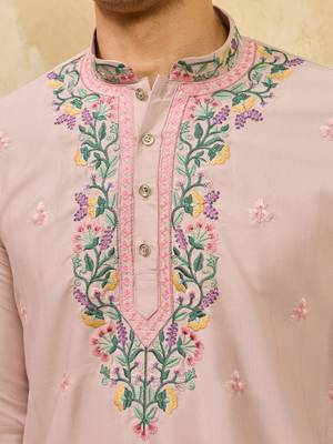 pink silk multi thread & sequence embroidered work kurta 5