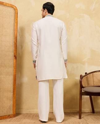 White khadi silk multi thread & sequence embroidered work kurta 4