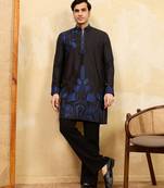 Black khadi silk multi thread & sequence embroidered work kurta