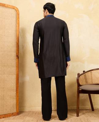 Black khadi silk multi thread & sequence embroidered work kurta 4