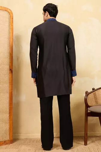 Black khadi silk multi thread & sequence embroidered work kurta