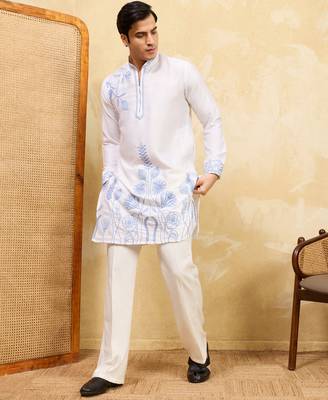 White khadi silk multi thread & sequence embroidered work kurta 2