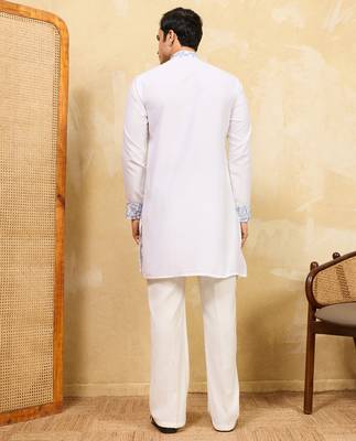 White khadi silk multi thread & sequence embroidered work kurta 4