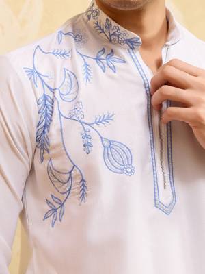 White khadi silk multi thread & sequence embroidered work kurta 5