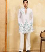 White khadi silk multi thread & sequence embroidered work kurta