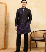 Black khadi silk multi thread & sequence embroidered work kurta