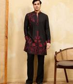 Black khadi silk multi thread & sequence embroidered work kurta