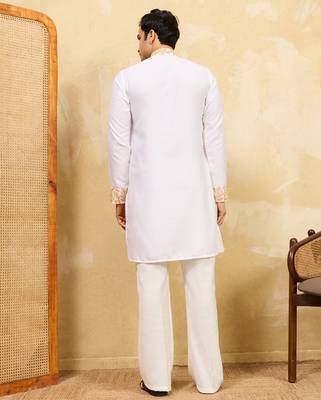 White khadi silk multi thread & sequence embroidered work kurta 4