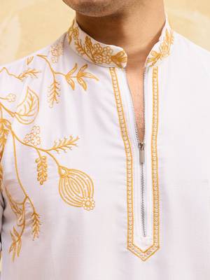 White khadi silk multi thread & sequence embroidered work kurta 5