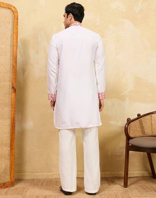 White khadi silk multi thread & sequence embroidered work kurta 4