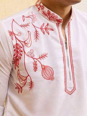 White khadi silk multi thread & sequence embroidered work kurta 5