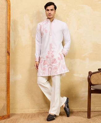 White khadi silk multi thread & sequence embroidered work kurta 2
