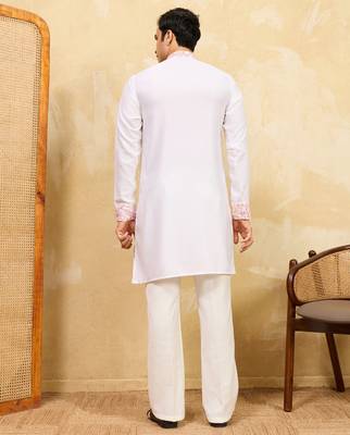 White khadi silk multi thread & sequence embroidered work kurta 4