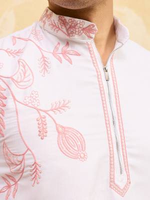 White khadi silk multi thread & sequence embroidered work kurta 5