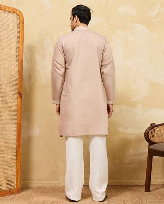 Beige viscose silk multi thread & sequence embroidered work kurta 3