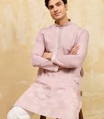 Pink viscose silk multi thread & sequence embroidered work kurta
