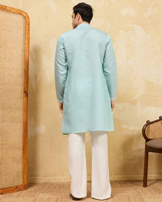 Sky blue viscose silk multi thread & sequence embroidered work kurta 2