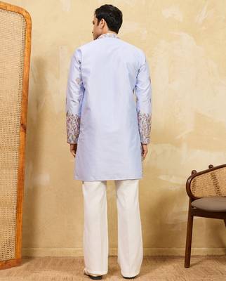 Sky blue viscose silk multi thread & sequence embroidered work kurta 4