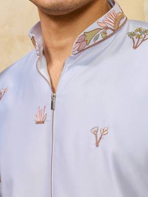 Sky blue viscose silk multi thread & sequence embroidered work kurta 5