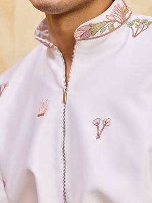 White viscose silk multi thread & sequence embroidered work kurta 5