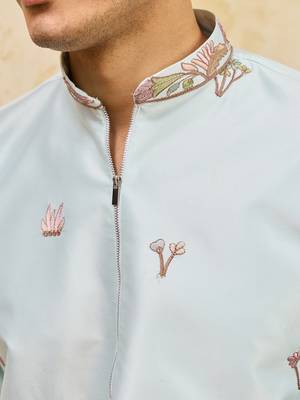 Pistachio viscose silk multi thread & sequence embroidered work kurta 5