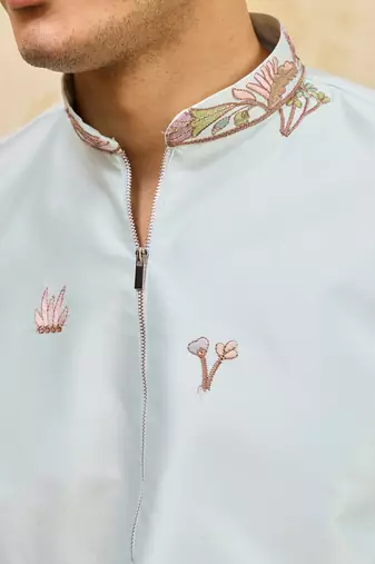 Pistachio viscose silk multi thread & sequence embroidered work kurta
