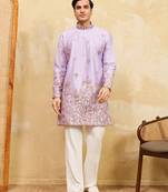 Lavender viscose silk multi thread & sequence embroidered work kurta