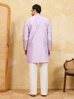 Lavender viscose silk multi thread & sequence embroidered work kurta 4