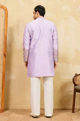 Lavender viscose silk multi thread & sequence embroidered work kurta