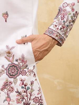 White viscose silk thread & sequence embroidered work kurta with dupatta 5