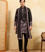 Black viscose silk thread & sequence embroidered work kurta with dupatta
