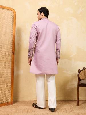 Pink viscose silk thread & sequence embroidered work kurta with dupatta 3