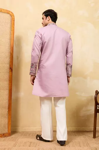 Pink viscose silk thread & sequence embroidered work kurta with dupatta