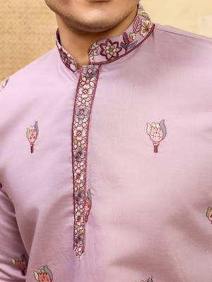 Pink viscose silk thread & sequence embroidered work kurta with dupatta 4