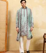 Pistachio viscose silk thread & sequence embroidered work kurta with dupatta